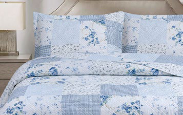 Colcha Estampada Patchwork Celeste
